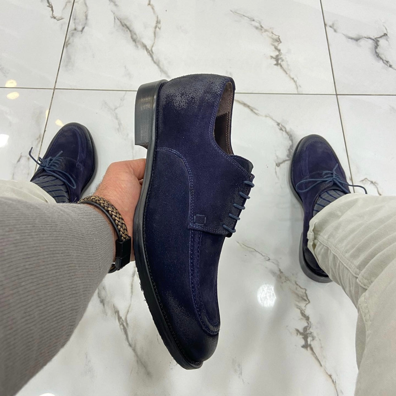 Shalapi Italian Lace up for men in suede blue
