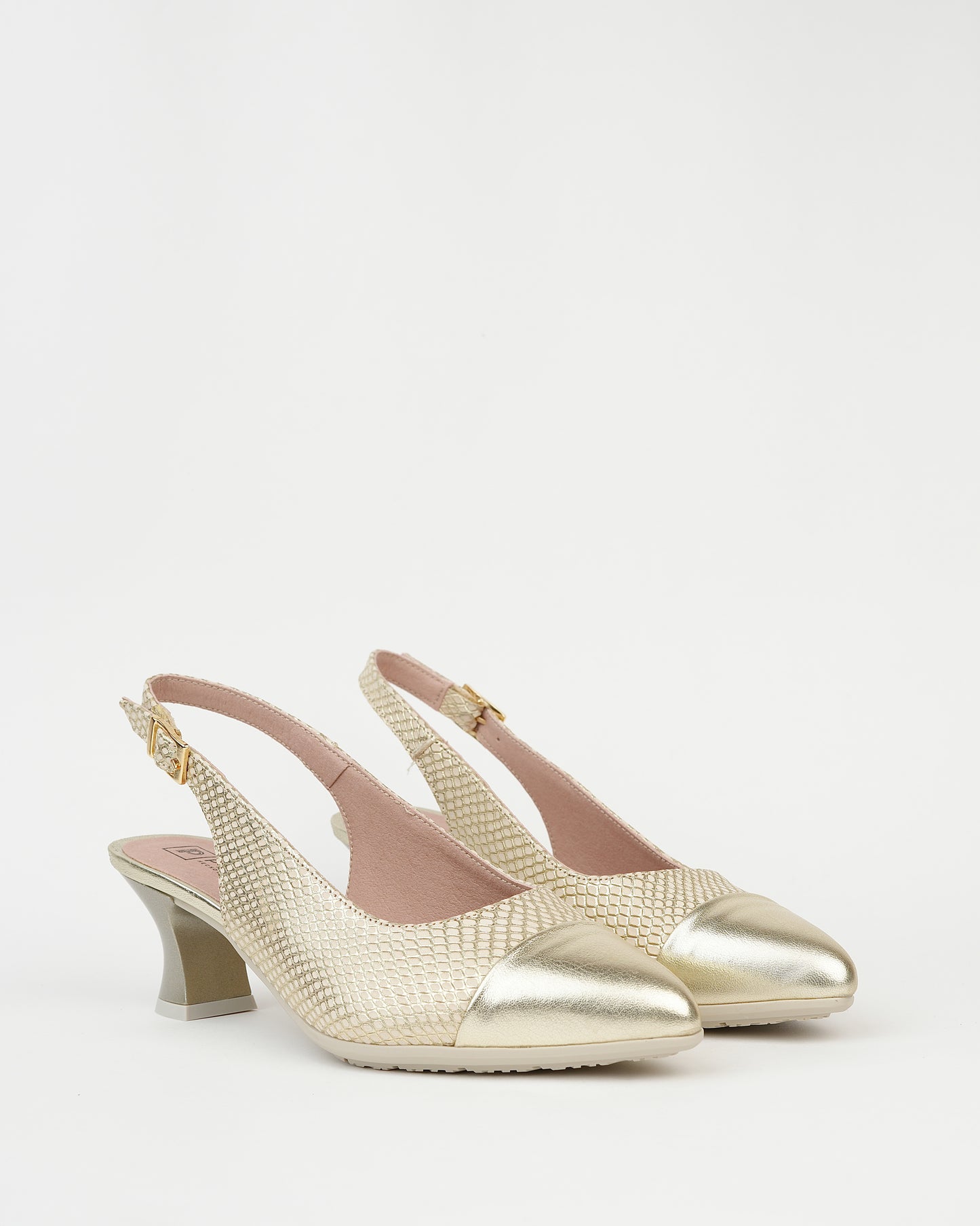 Pitillos spanish mid heel sandals for women in gold