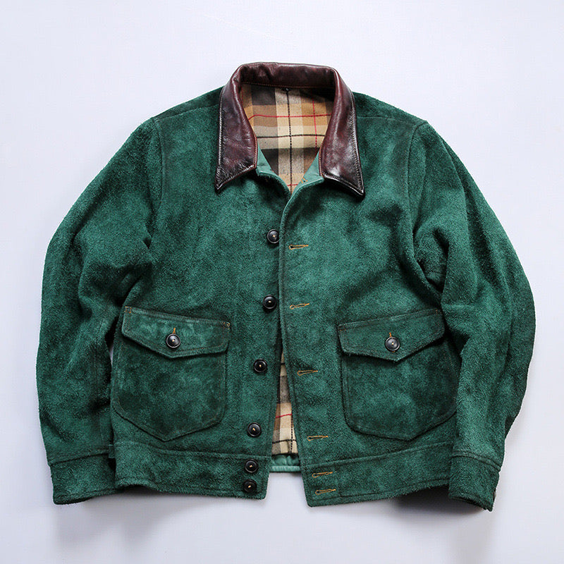 Shalapi Jackets for men in suede Green