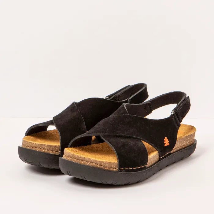 Art Spanish Strap Sandal for Women in Silk Black.