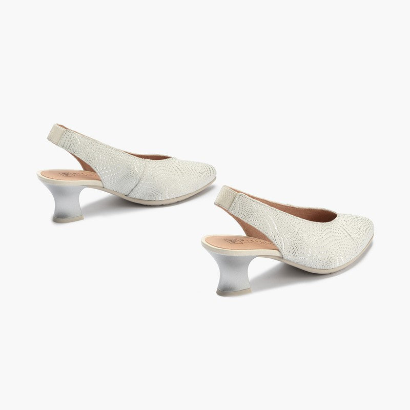 Pitillos Spanish Medium Heel Sandal for Women in silver .