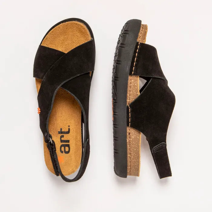 Art Spanish Strap Sandal for Women in Silk Black.