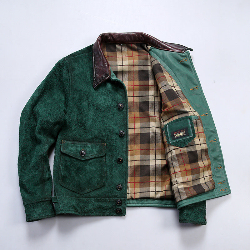 Shalapi Jackets for men in suede Green