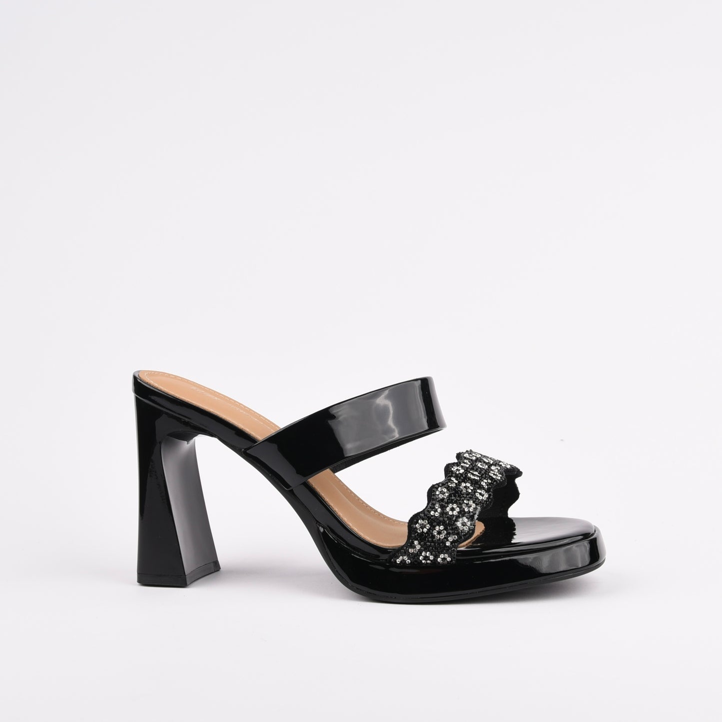 Shalapi Genuine Leather high Heel slippers for women in Black