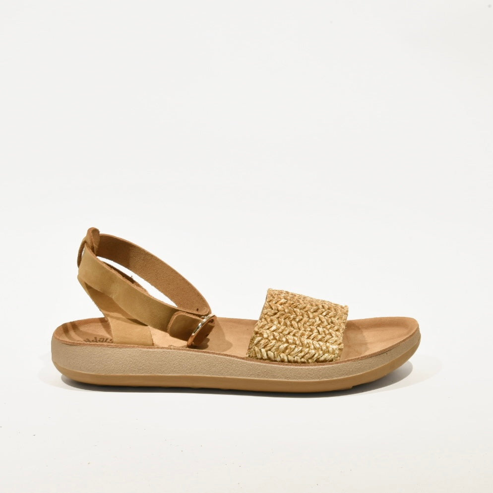 Fantasy sandals 100% Genuine Leather Greek Sandal for Women in Straw Camel Crocheted