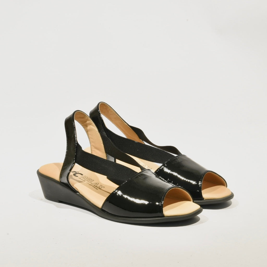 DFC Relax 100% Genuine Leather Greek Sandal for Women in Shiny Black