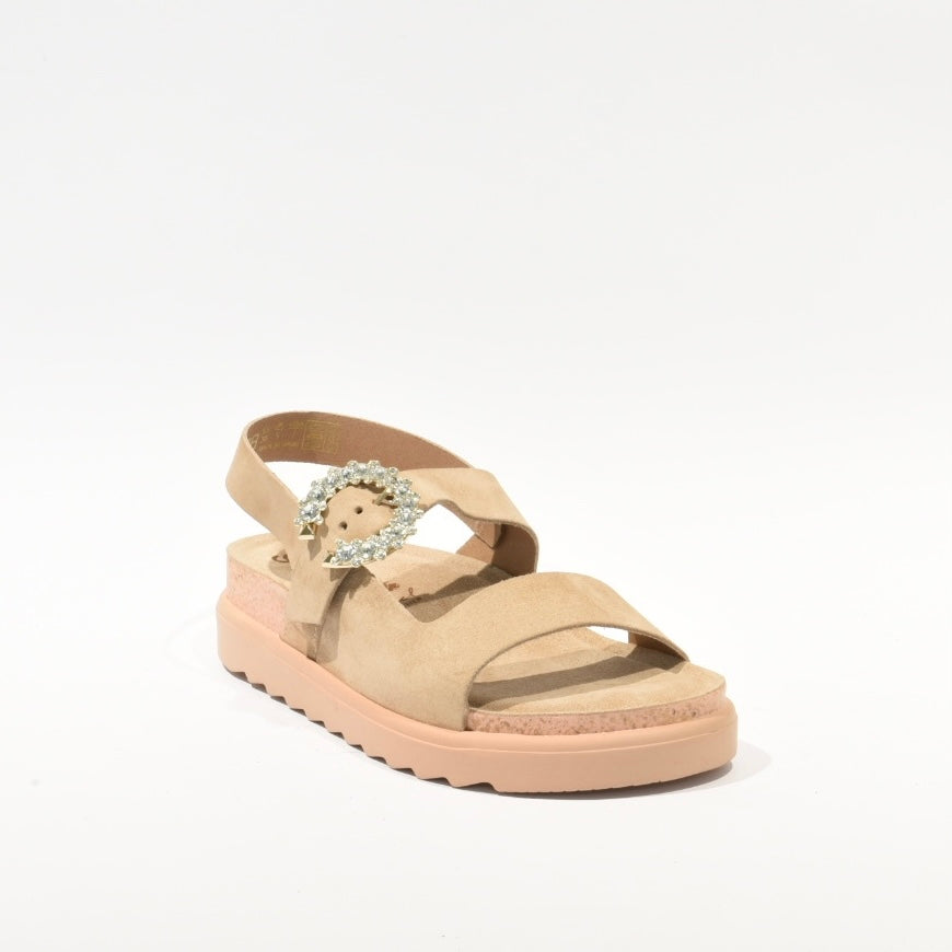 Spanish 100% Genuine Leather Sandal for Women in Soft Beige