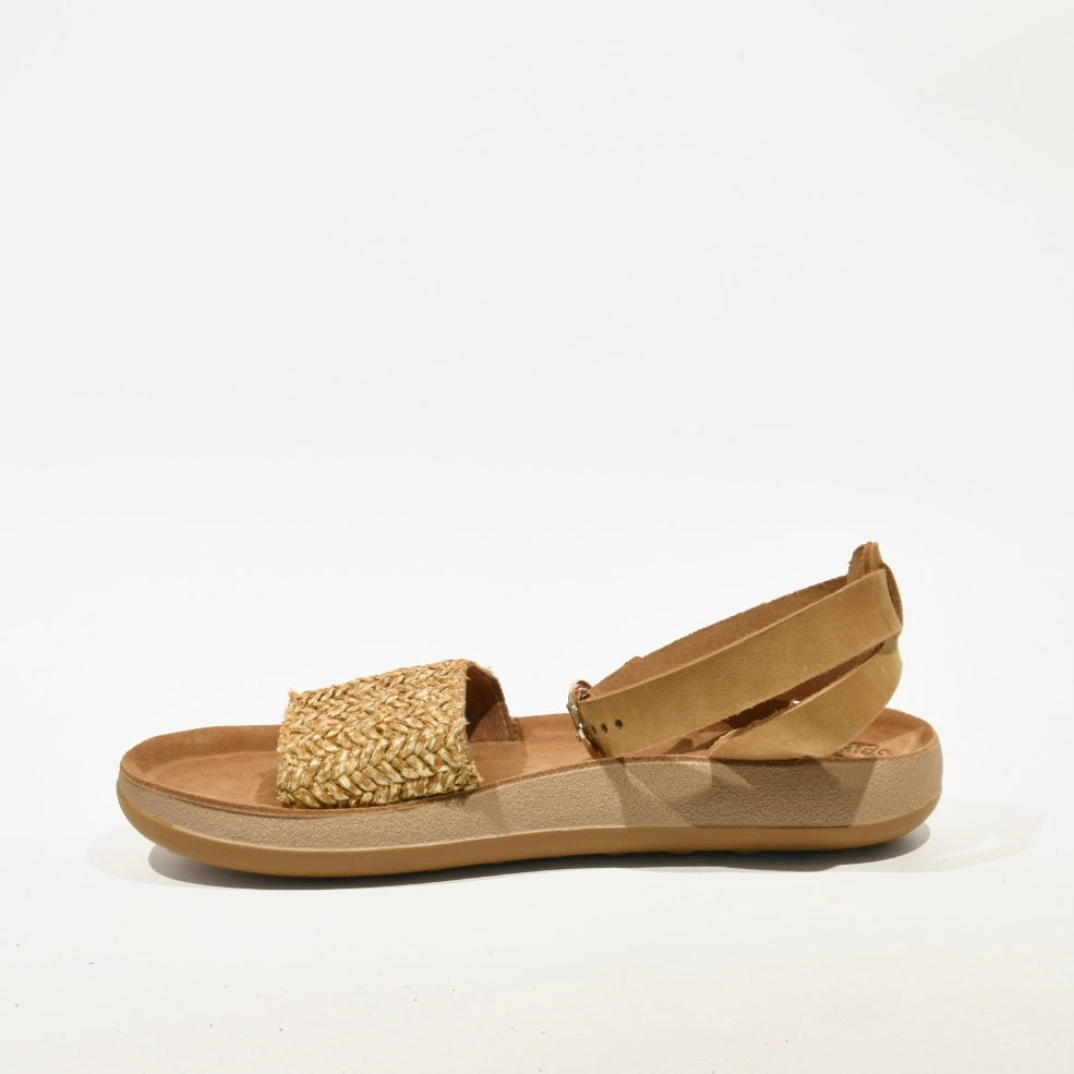 Fantasy sandals 100% Genuine Leather Greek Sandal for Women in Straw Camel Crocheted