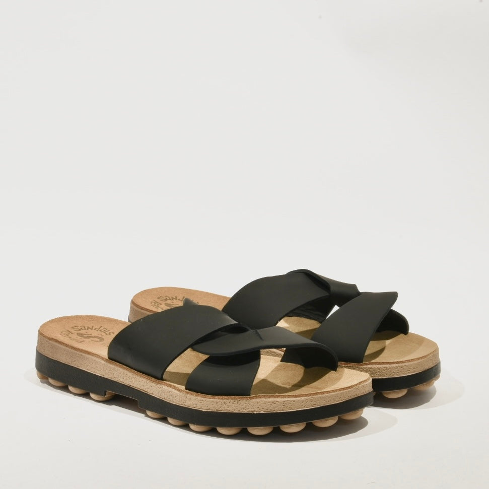 Fantasy sandals 100% Genuine Leather Greek Slipper for Women in Black