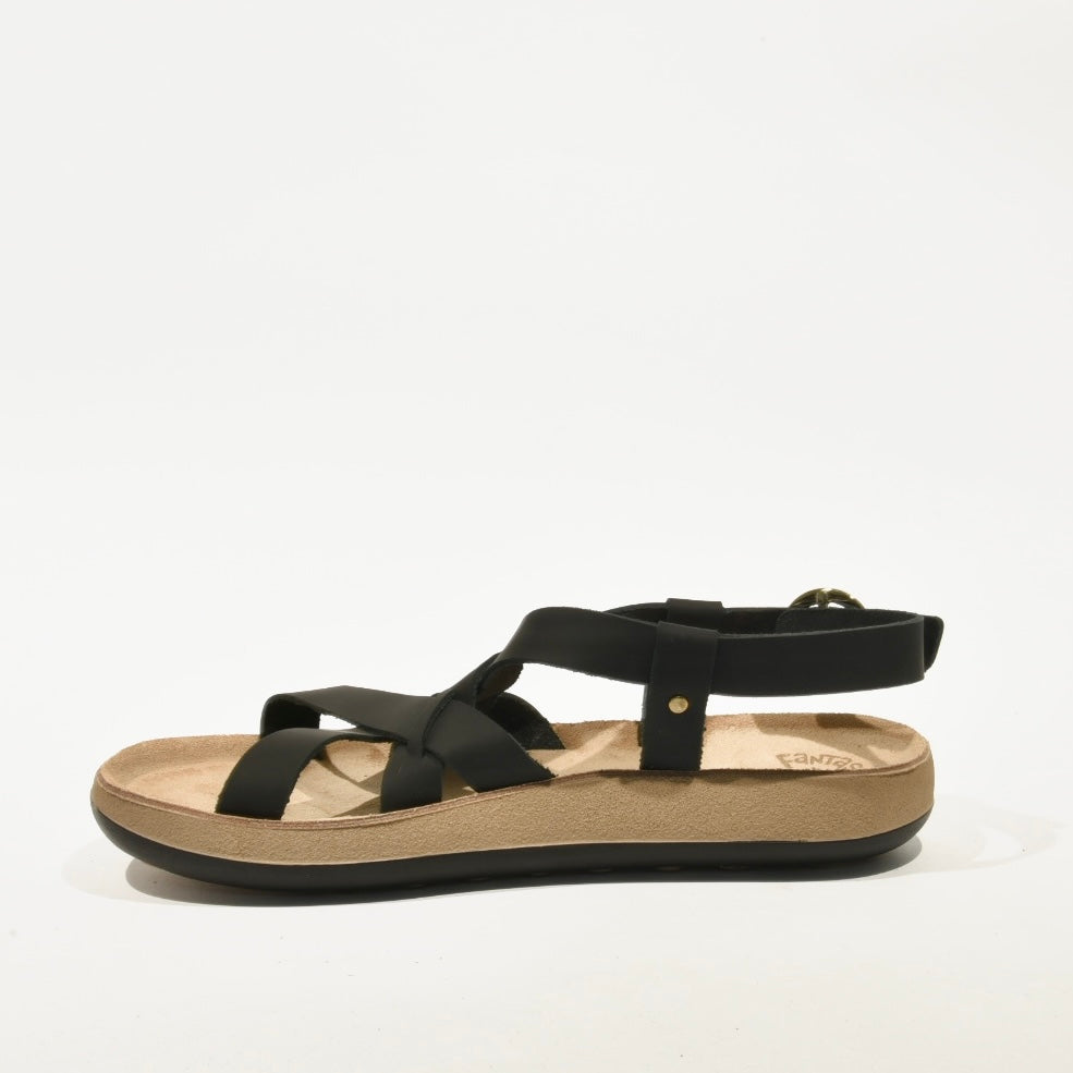 100% Genuine Leather Greek Sandal for Women in Black