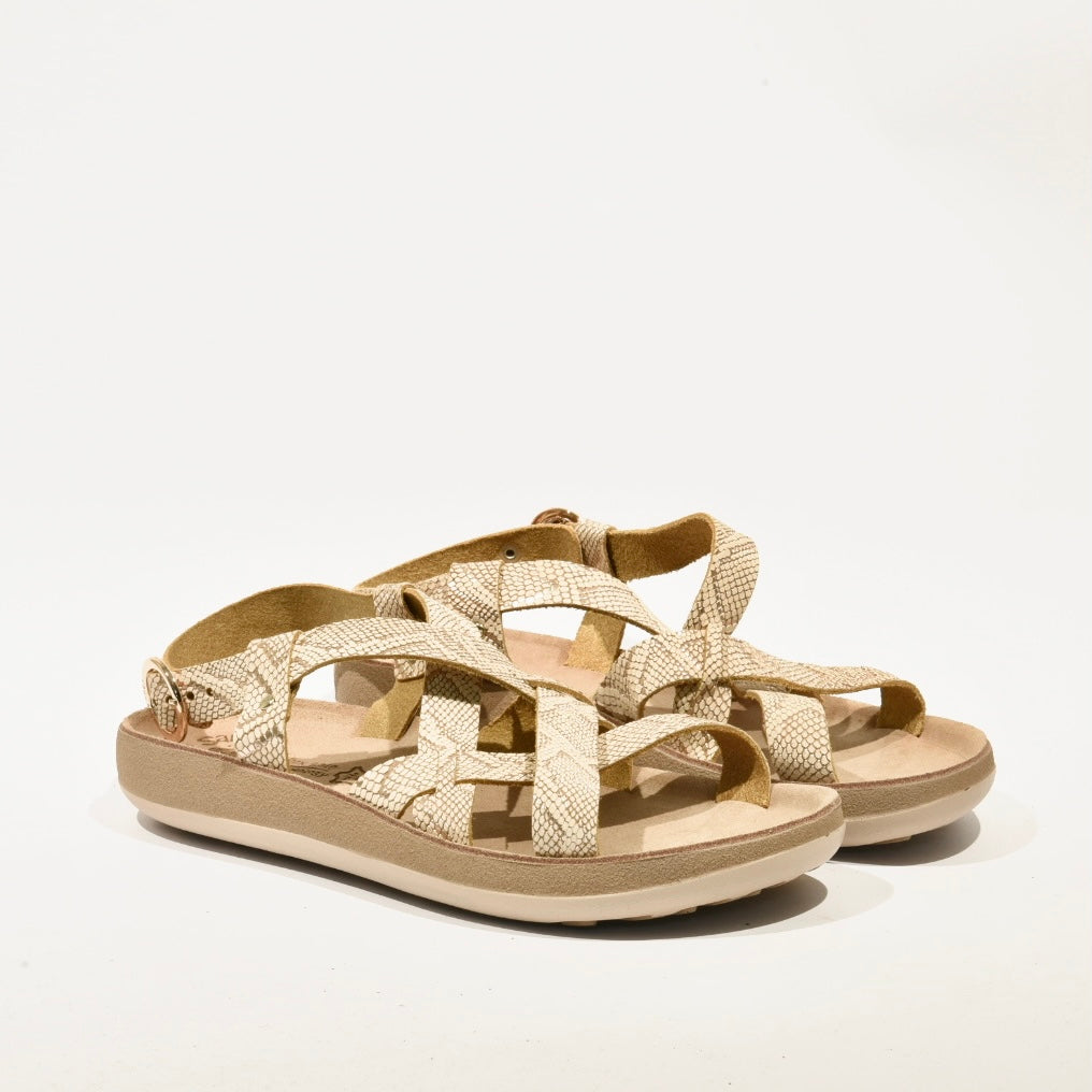 100% Genuine Leather Greek Sandal for Women in Beige