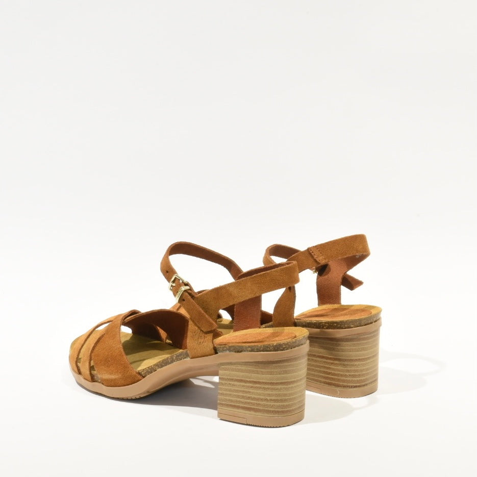 Spanish 100% Genuine Leather Sandal for Women in suede Camel