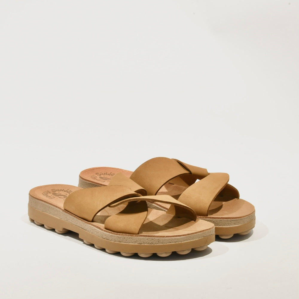 Fantasy sandals 100% Genuine Leather Greek Slipper for Women in Camel