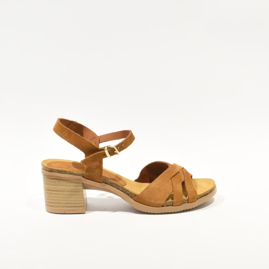 Spanish 100% Genuine Leather Sandal for Women in suede Camel