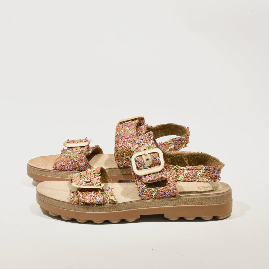 Fantasy sandals 100% Genuine Leather Greek Sandal for Women in Straw Camel Crocheted