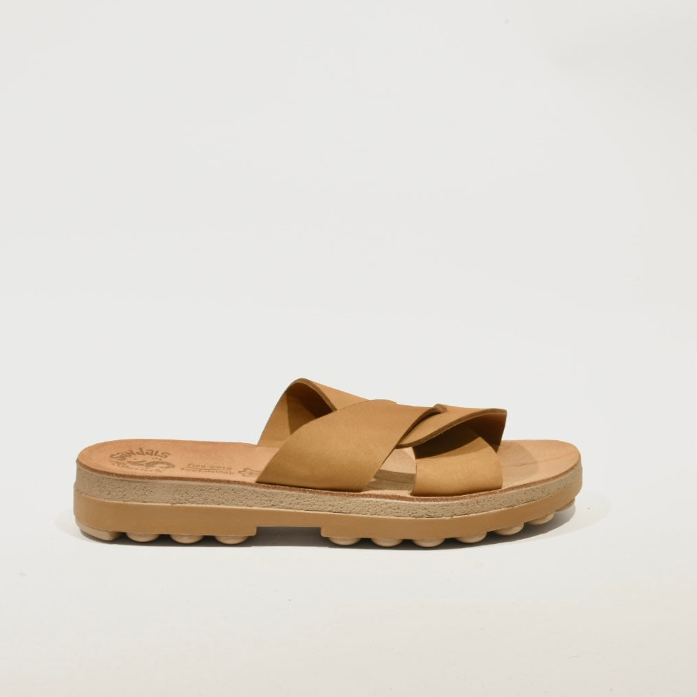 Fantasy sandals 100% Genuine Leather Greek Slipper for Women in Camel