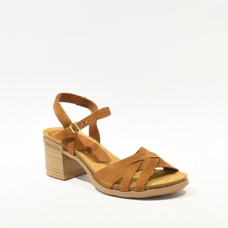 Spanish 100% Genuine Leather Sandal for Women in suede Camel