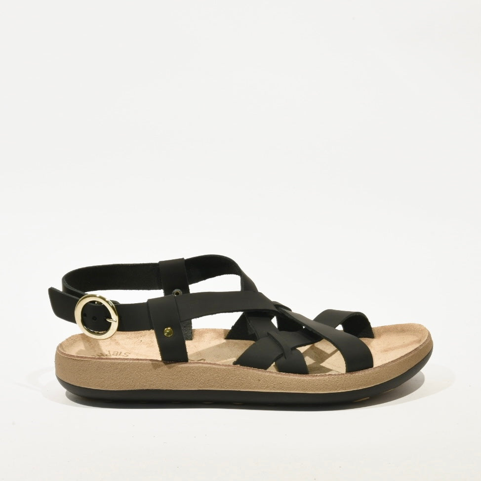 100% Genuine Leather Greek Sandal for Women in Black