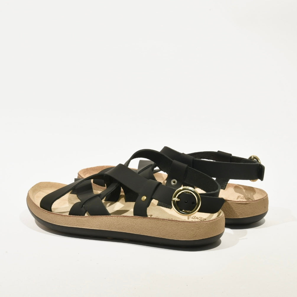 100% Genuine Leather Greek Sandal for Women in Black