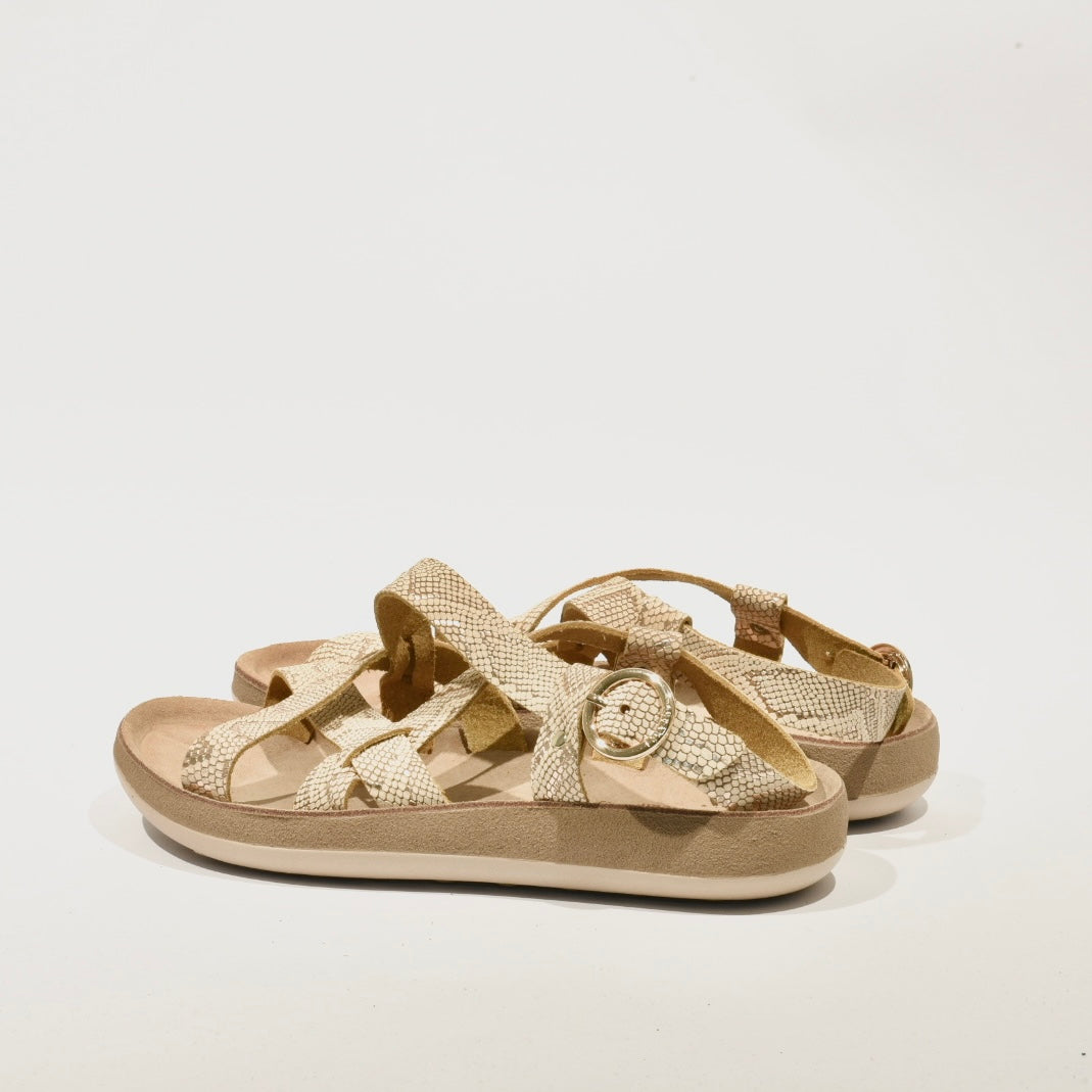 100% Genuine Leather Greek Sandal for Women in Beige