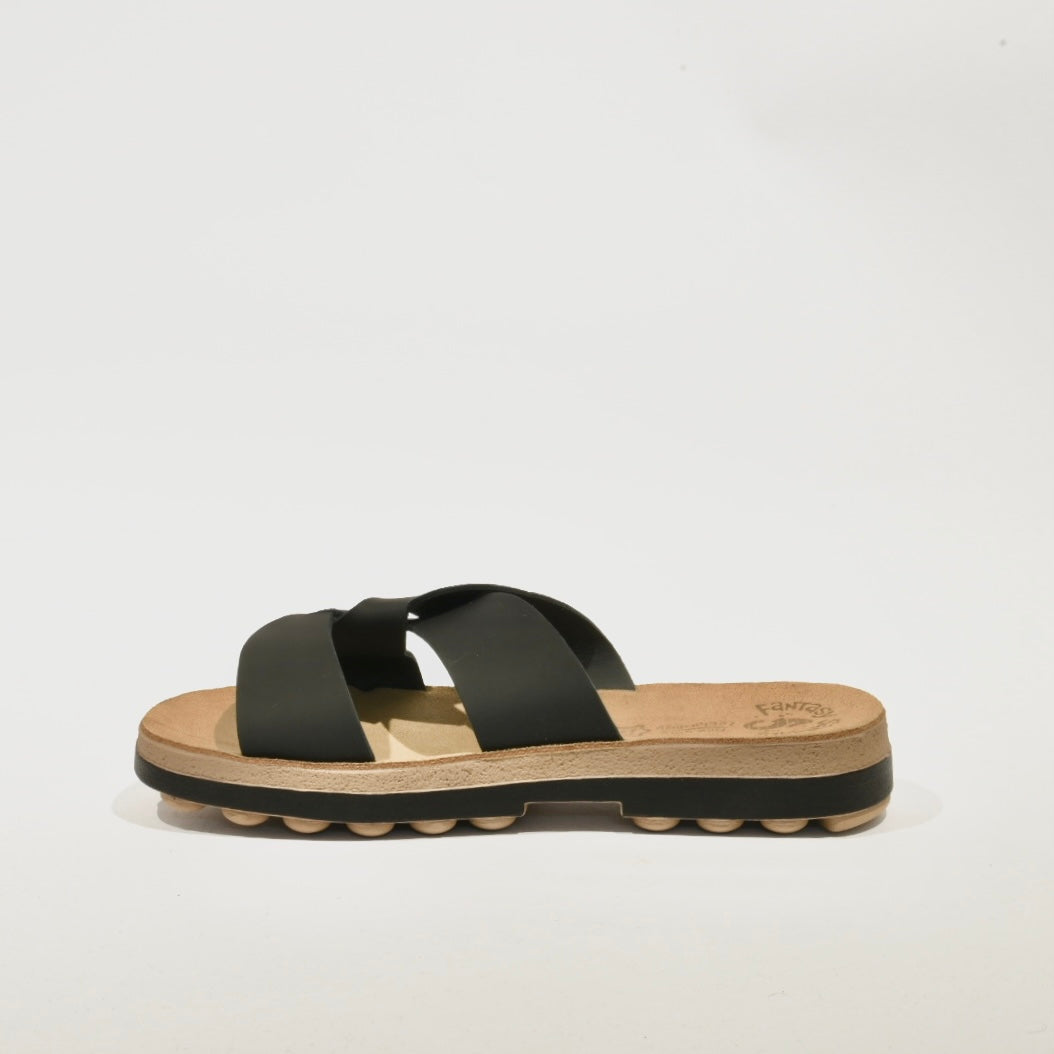 Fantasy sandals 100% Genuine Leather Greek Slipper for Women in Black