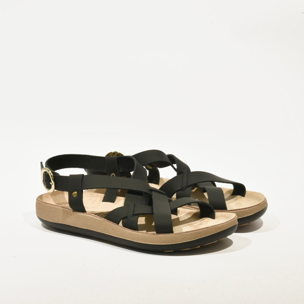100% Genuine Leather Greek Sandal for Women in Black
