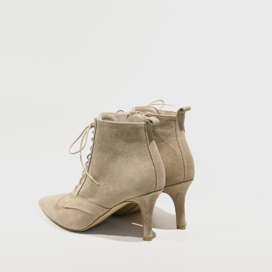 Turkish ankle boots with lace for woman in suede beige