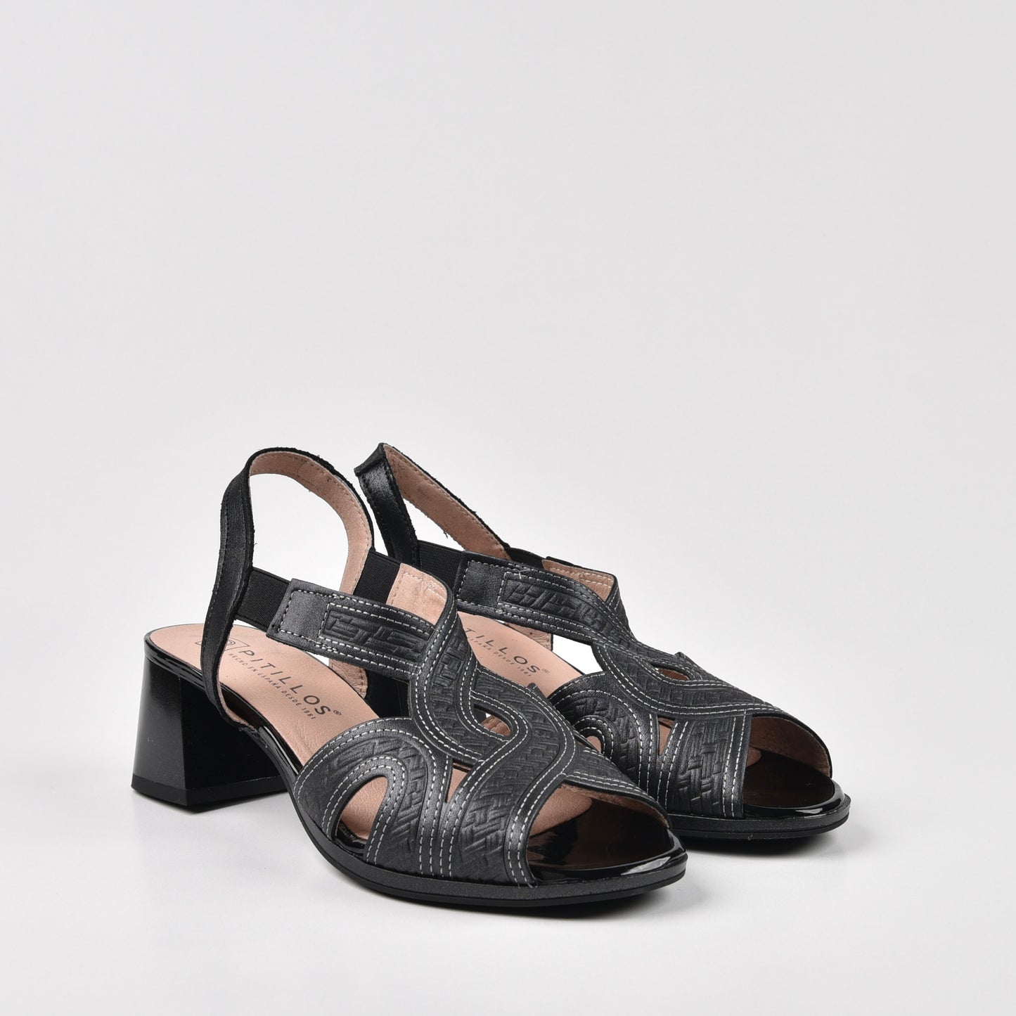 Pitillos Spanish Classic Mid Heel Sandals for Women in Black.