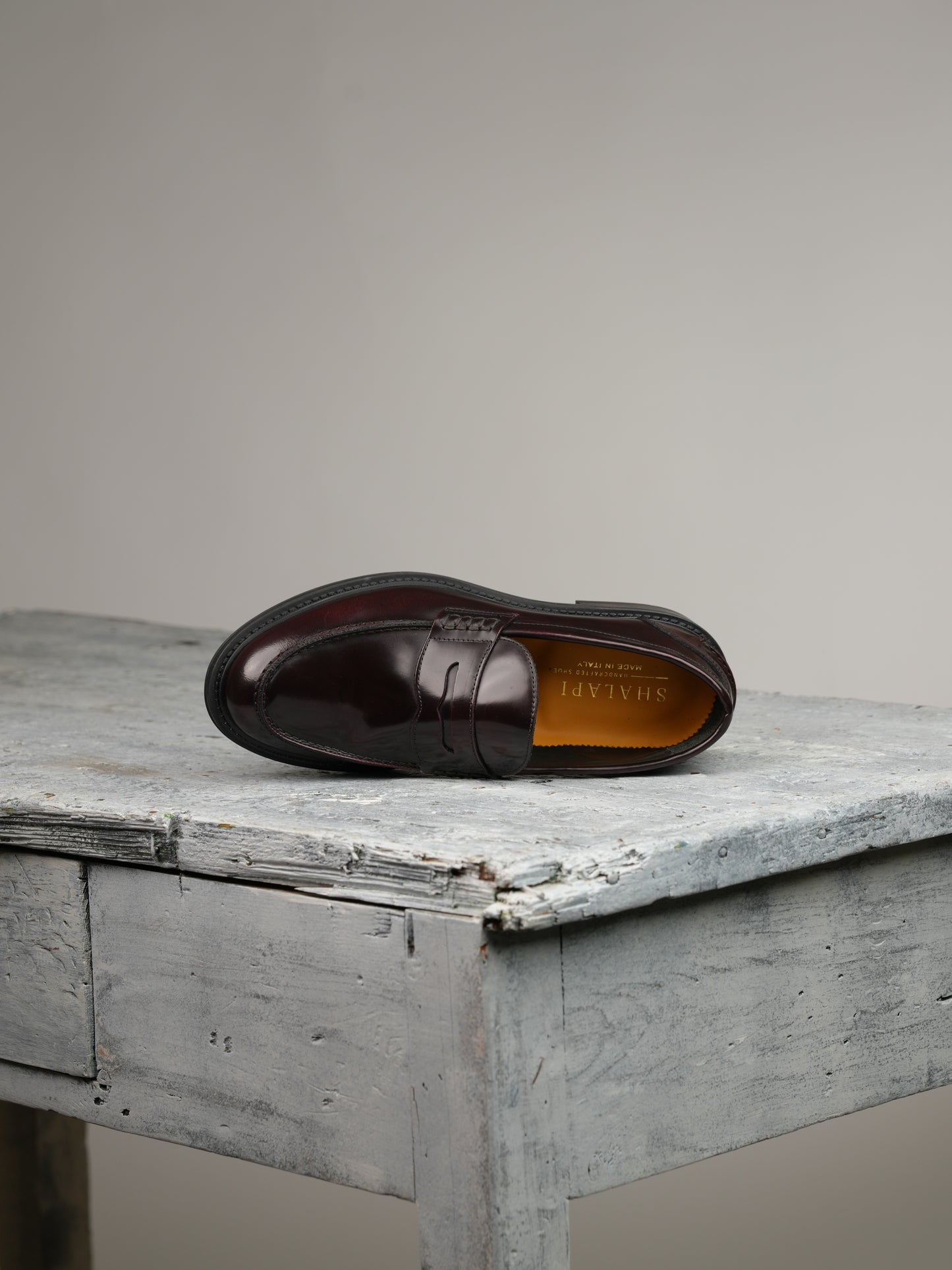SHALAPI Napoli penny loafers for men in shiny burdo