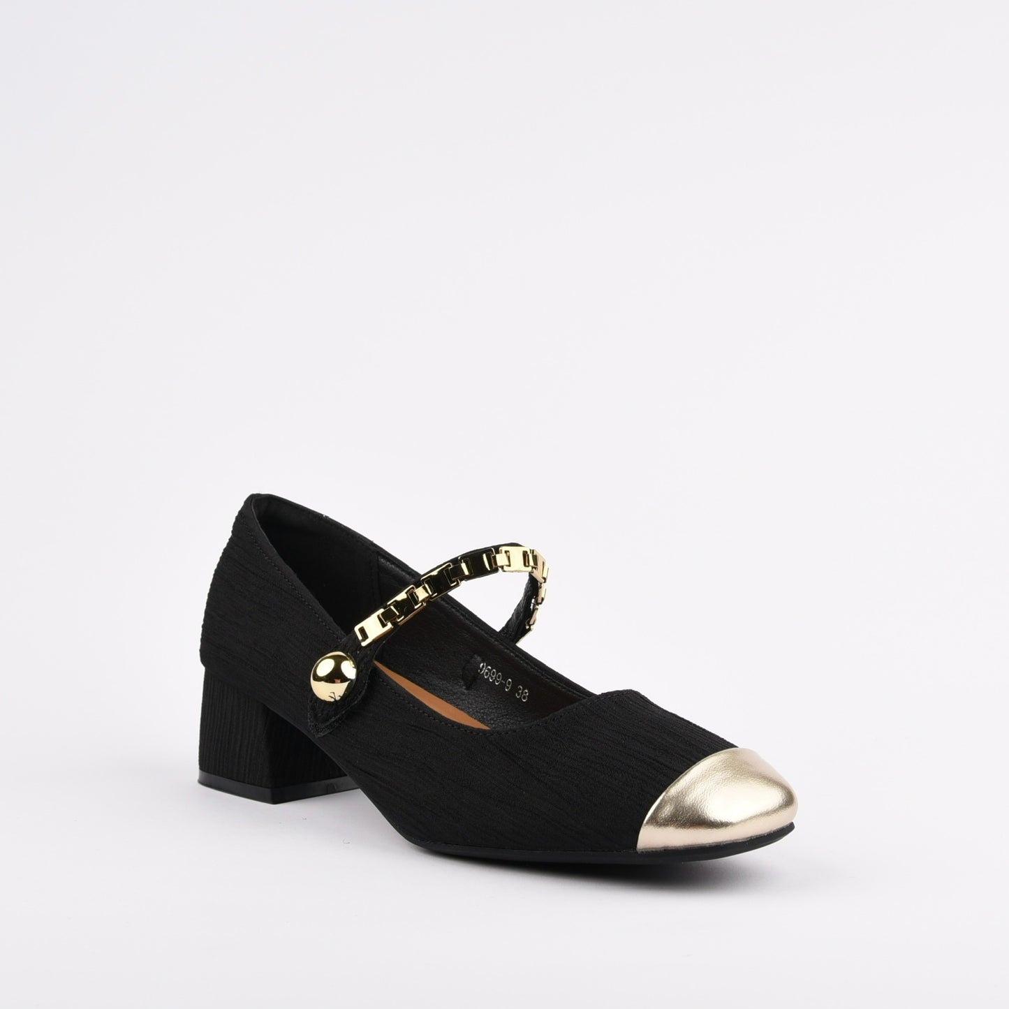 Shalapi Mid Heel Shoes for women in black and gold