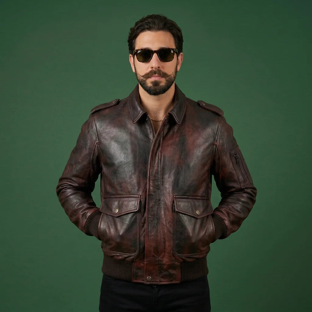 Shalapi italian leather Jacket for men made in Napoli in brown