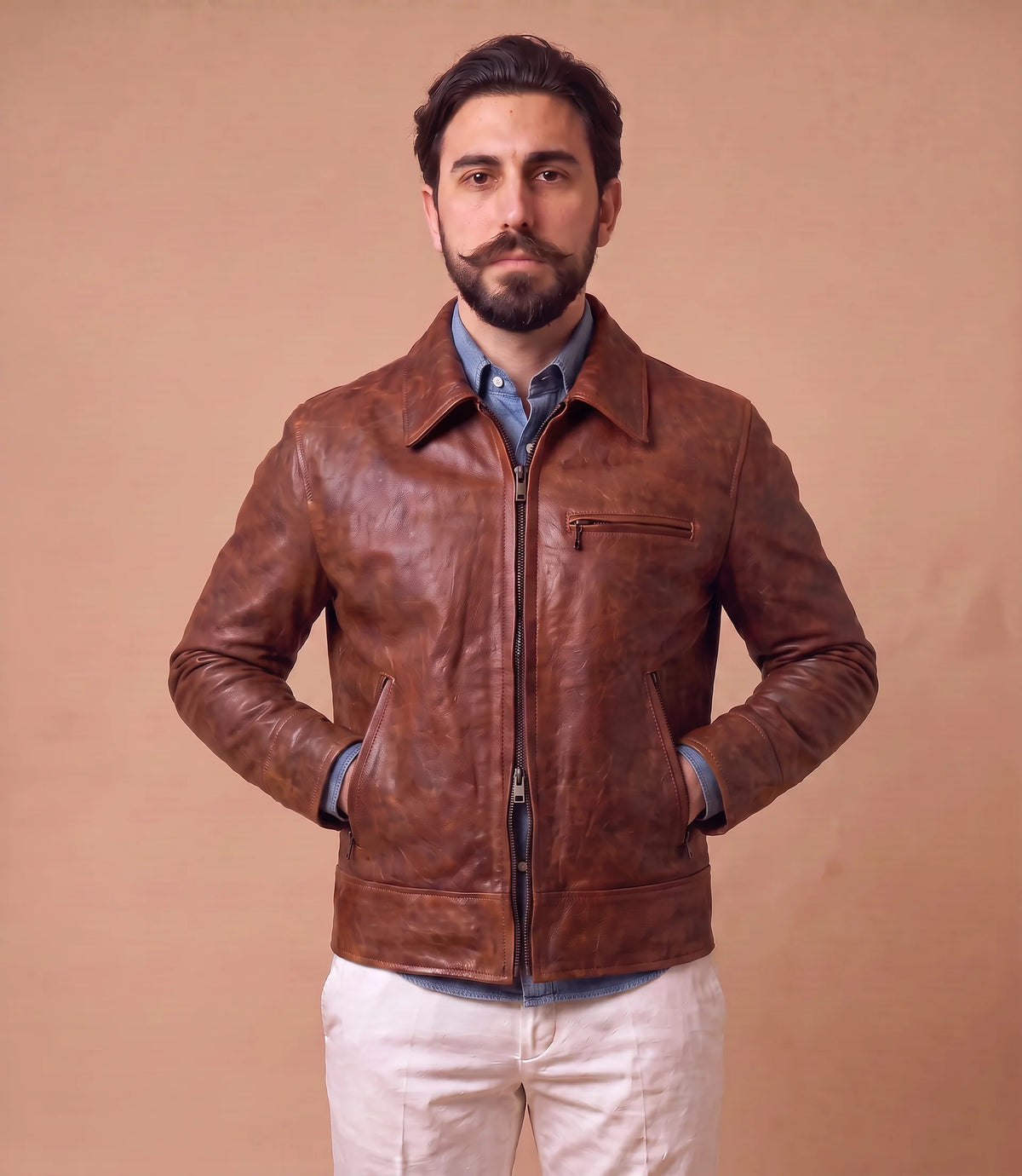 Shalapi italian leather Jacket for men  made in Napoli in light brown