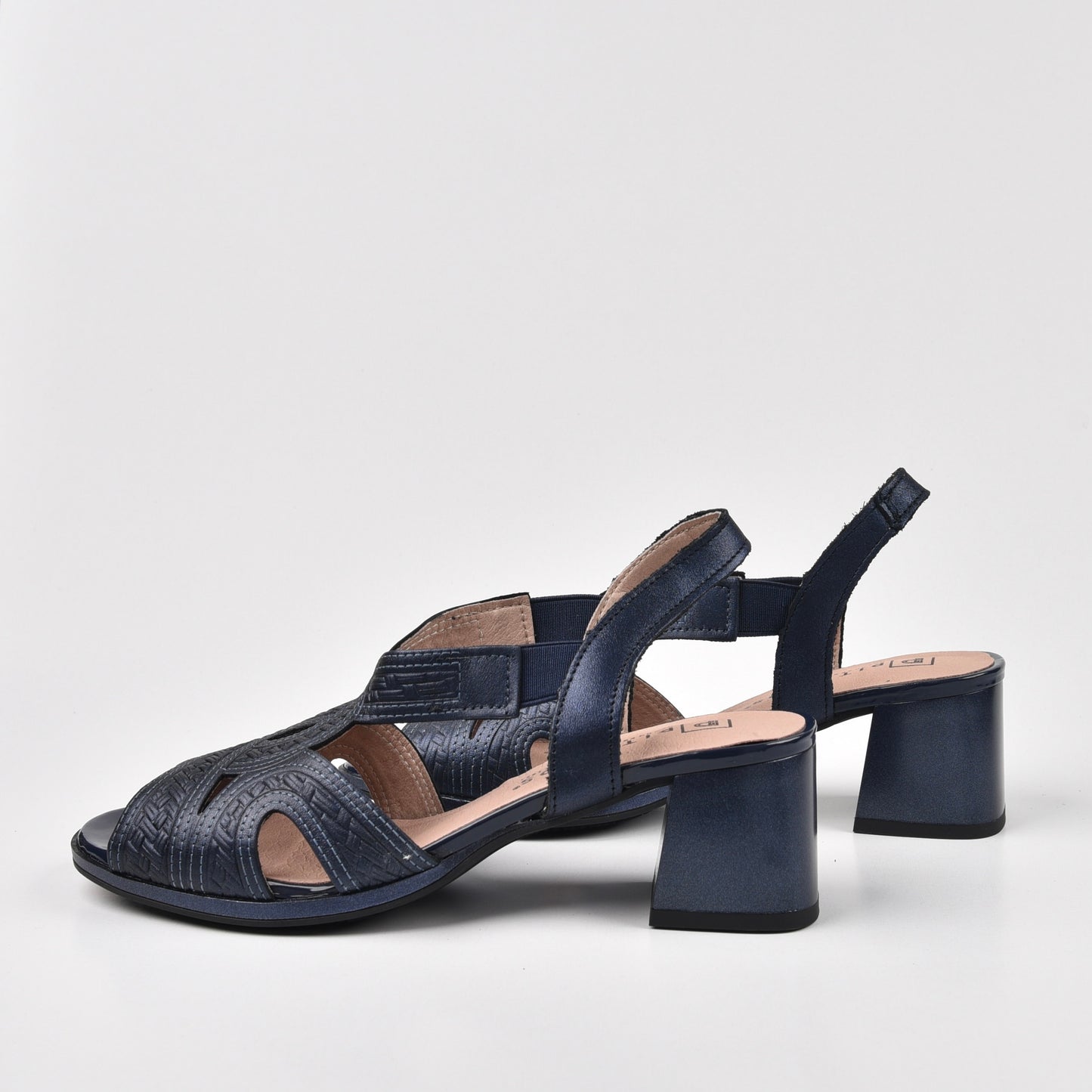 Pitillos Spanish Classic Mid Heel Sandals for women in Navy Blue.