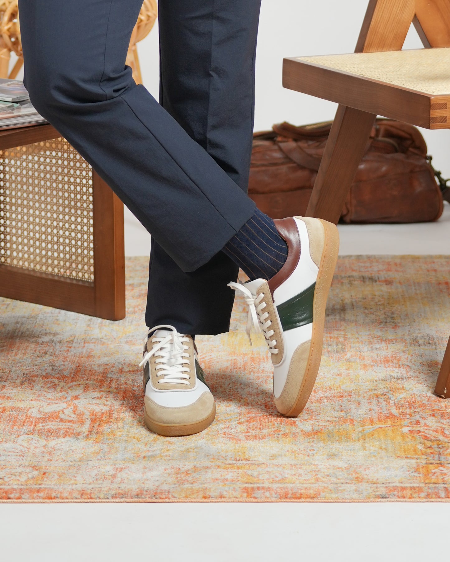 SHALAPI Portuguese sneakers for men in white and suede beige