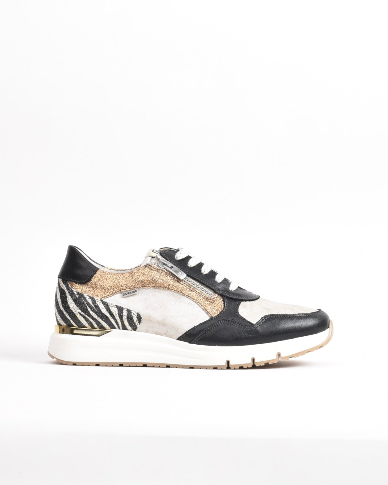 Dorking Fluchos Classic Comfortable Sneaker for women in Black and Gold.