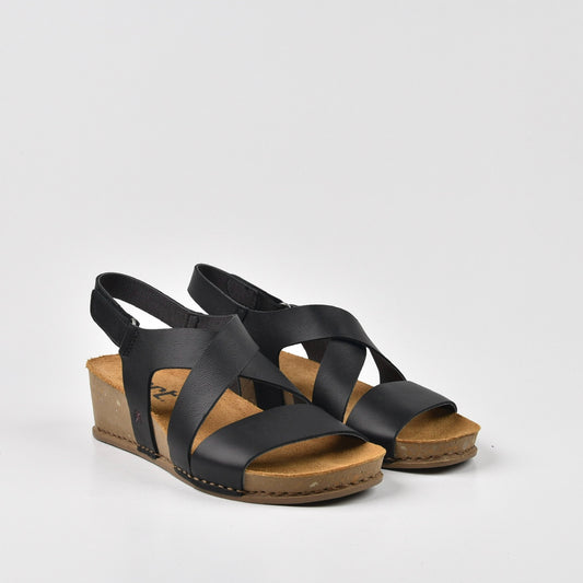 Art Spanish Strap Wedge Sandal for Women in Nappa Black.