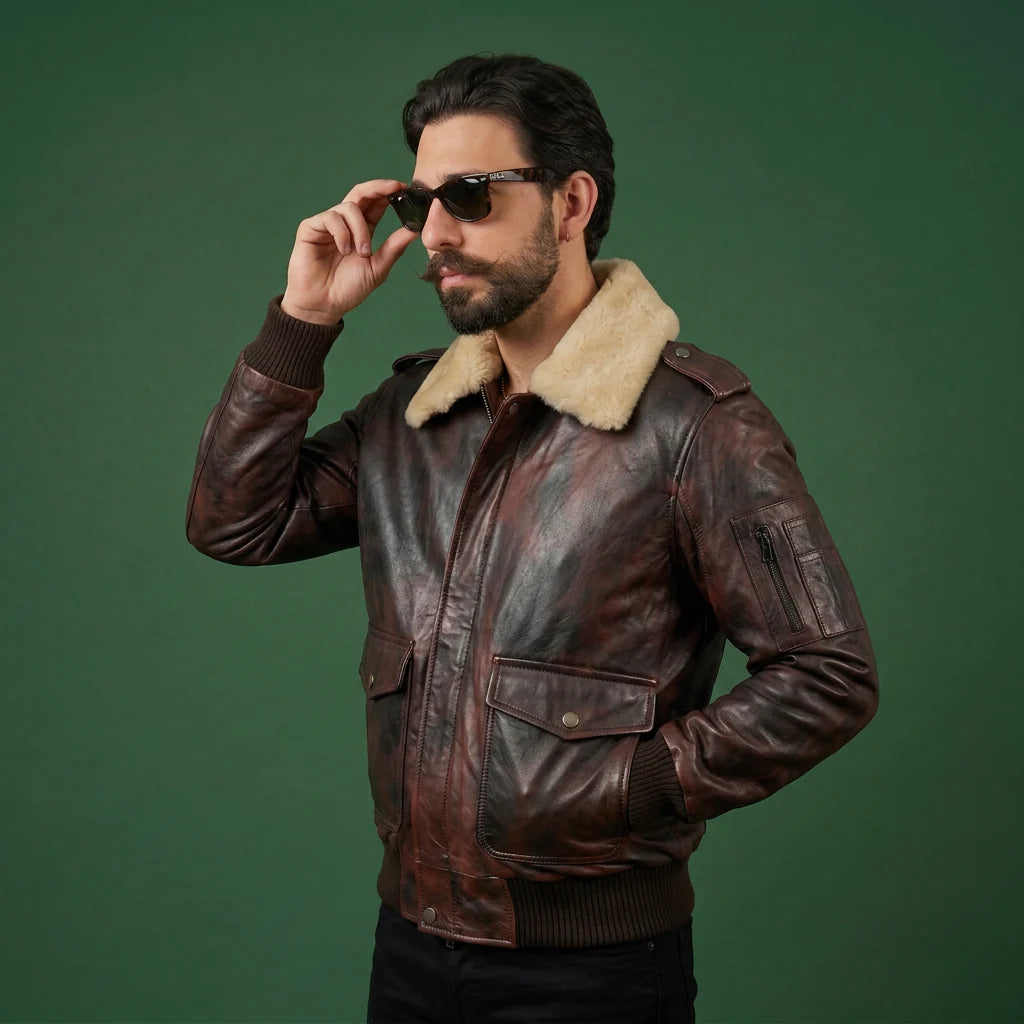 Shalapi italian leather Jacket for men made in Napoli in brown