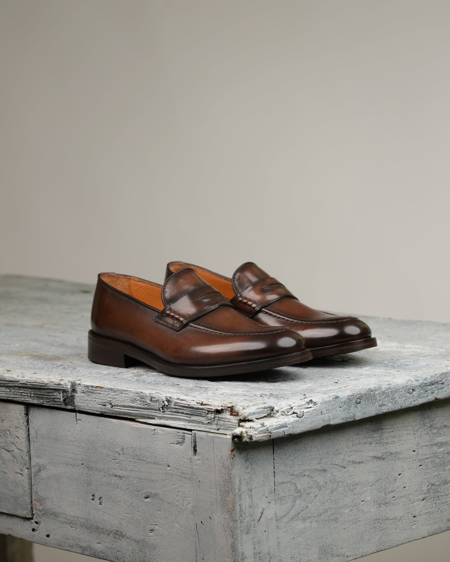 Shalapi Napoli penny loafers for men in brwon