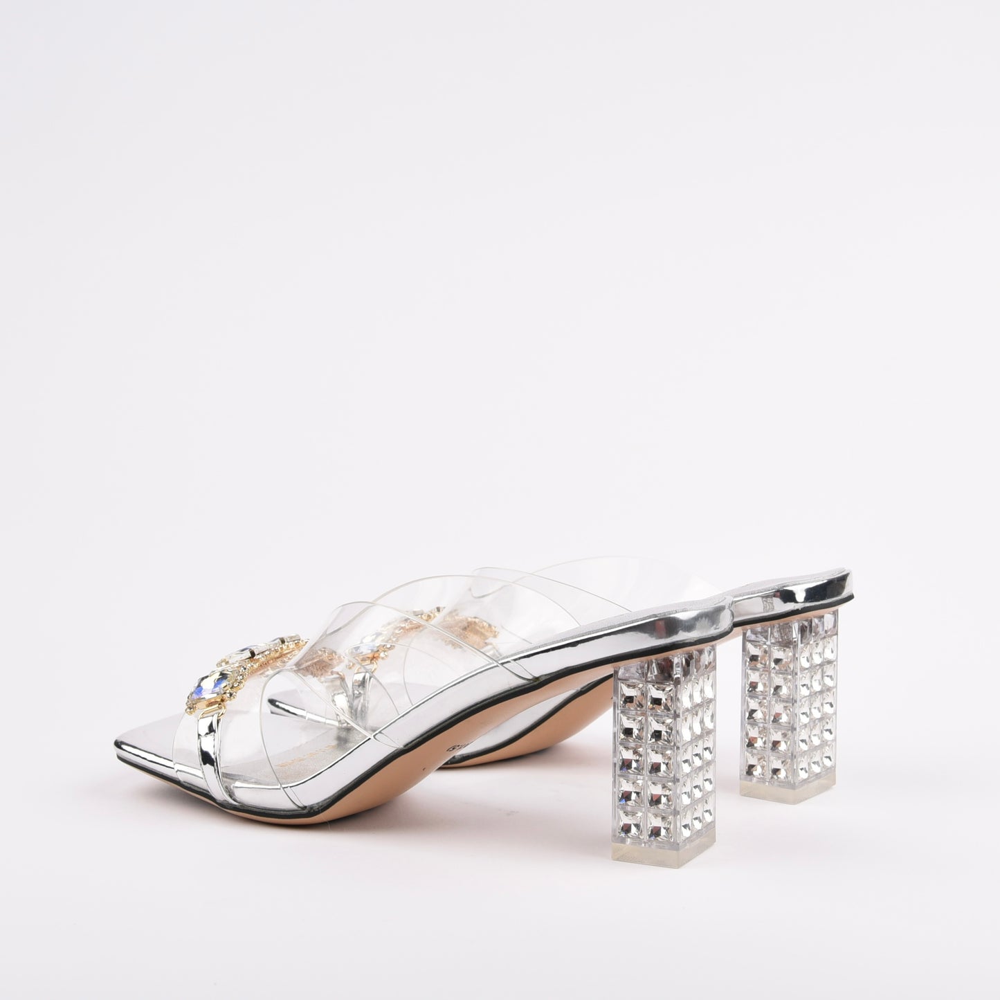 Shalapi high Heel slippers for women in Silver