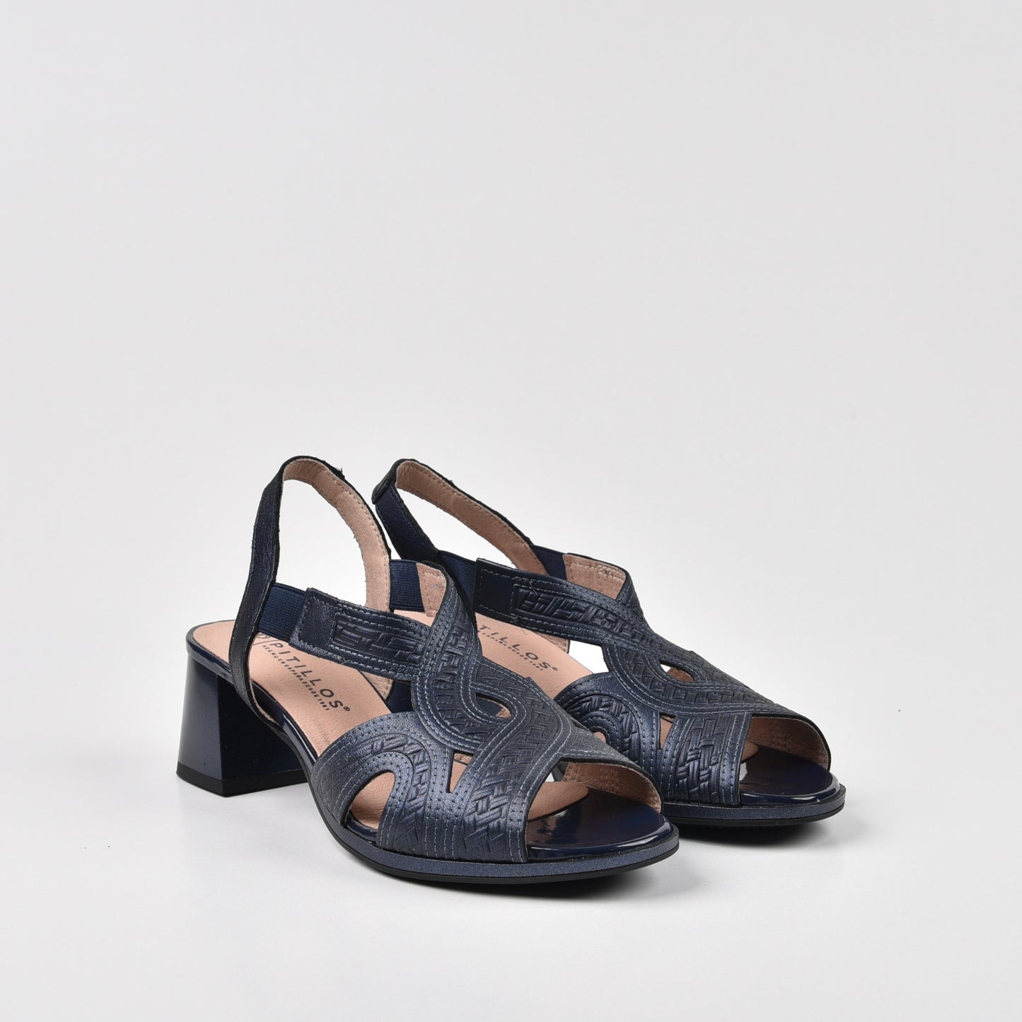 Pitillos Spanish Classic Mid Heel Sandals for women in Navy Blue.