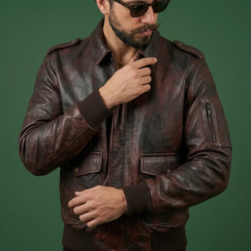 Shalapi italian leather Jacket for men made in Napoli in brown