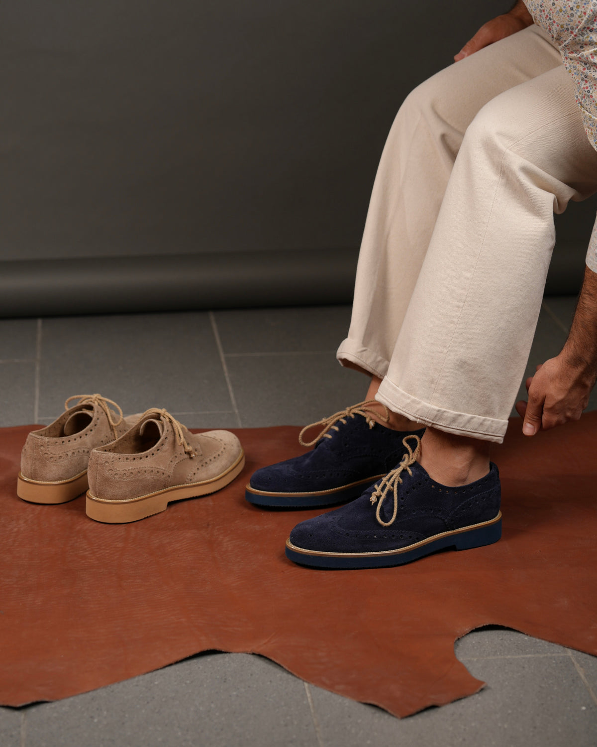 SHALAPI NAPOLI – Oxford brogue Italian Shoes in Suede blue