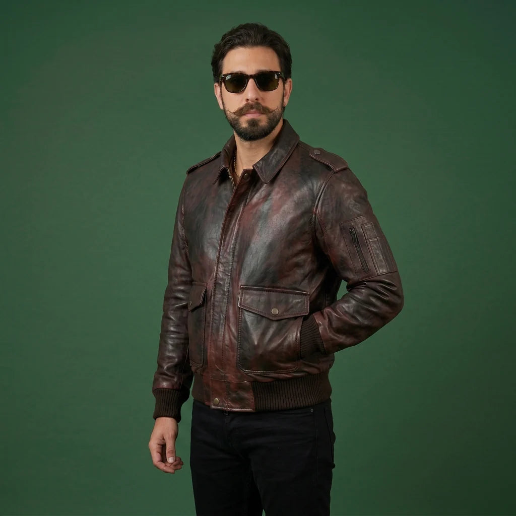 Shalapi italian leather Jacket for men made in Napoli in brown