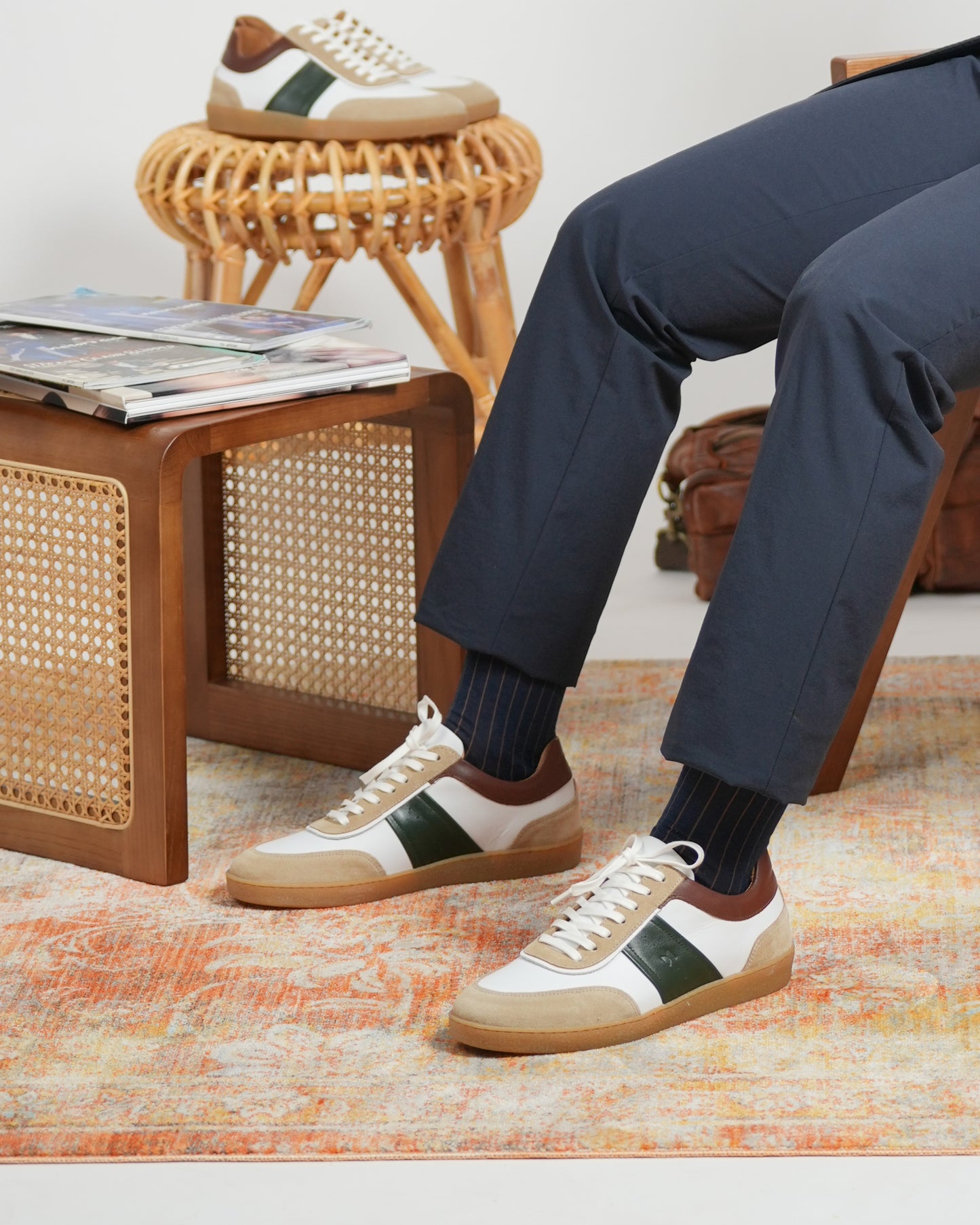 SHALAPI Portuguese sneakers for men in white and suede beige