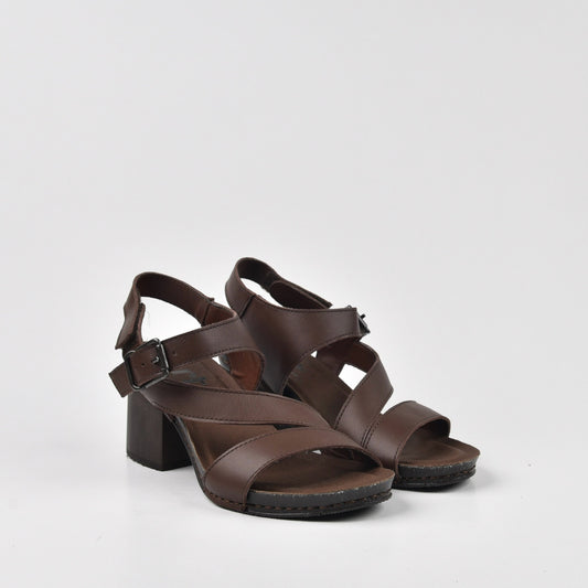 Art Spanish Strap Medium Heel Sandal for Women in Nappa Brown.