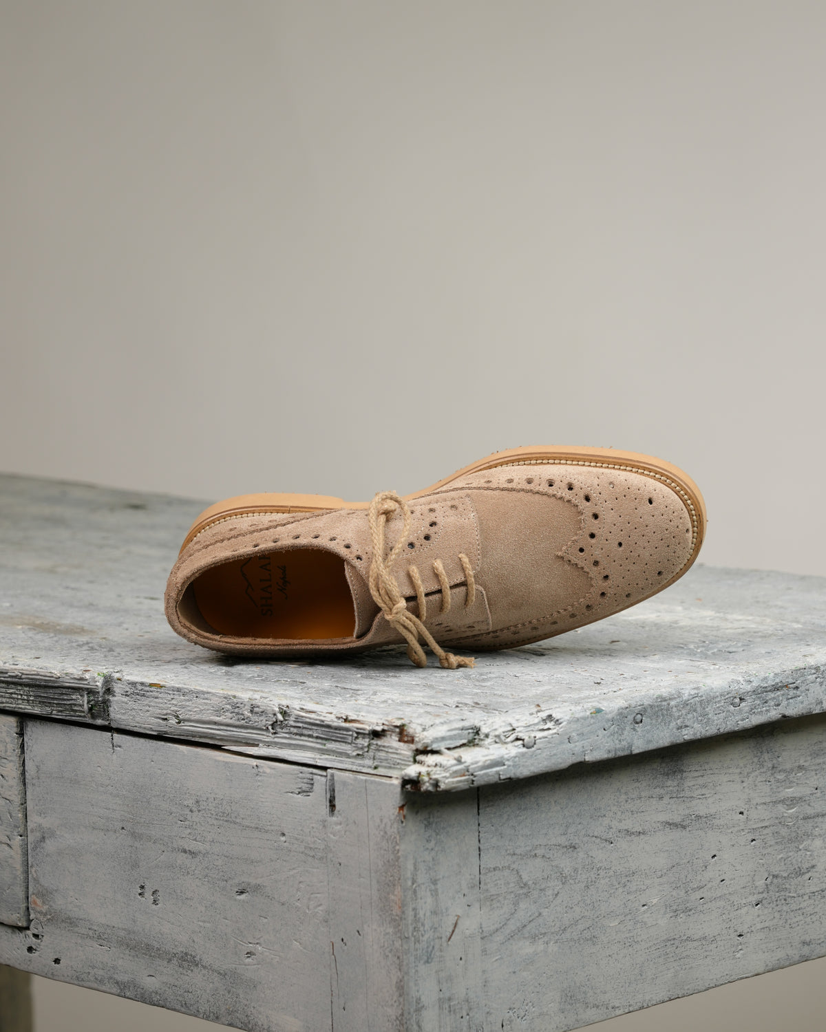 SHALAPI NAPOLI – Oxford brogue Italian Shoes in Suede bige