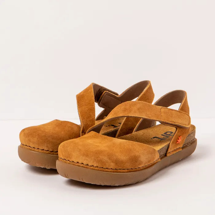 Art Spanish Strap Sandal for Women in suede Camel.