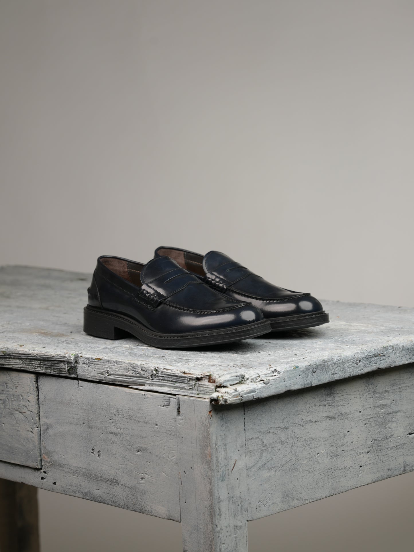 SHALAPI Napoli penny loafers for men in shiny blue
