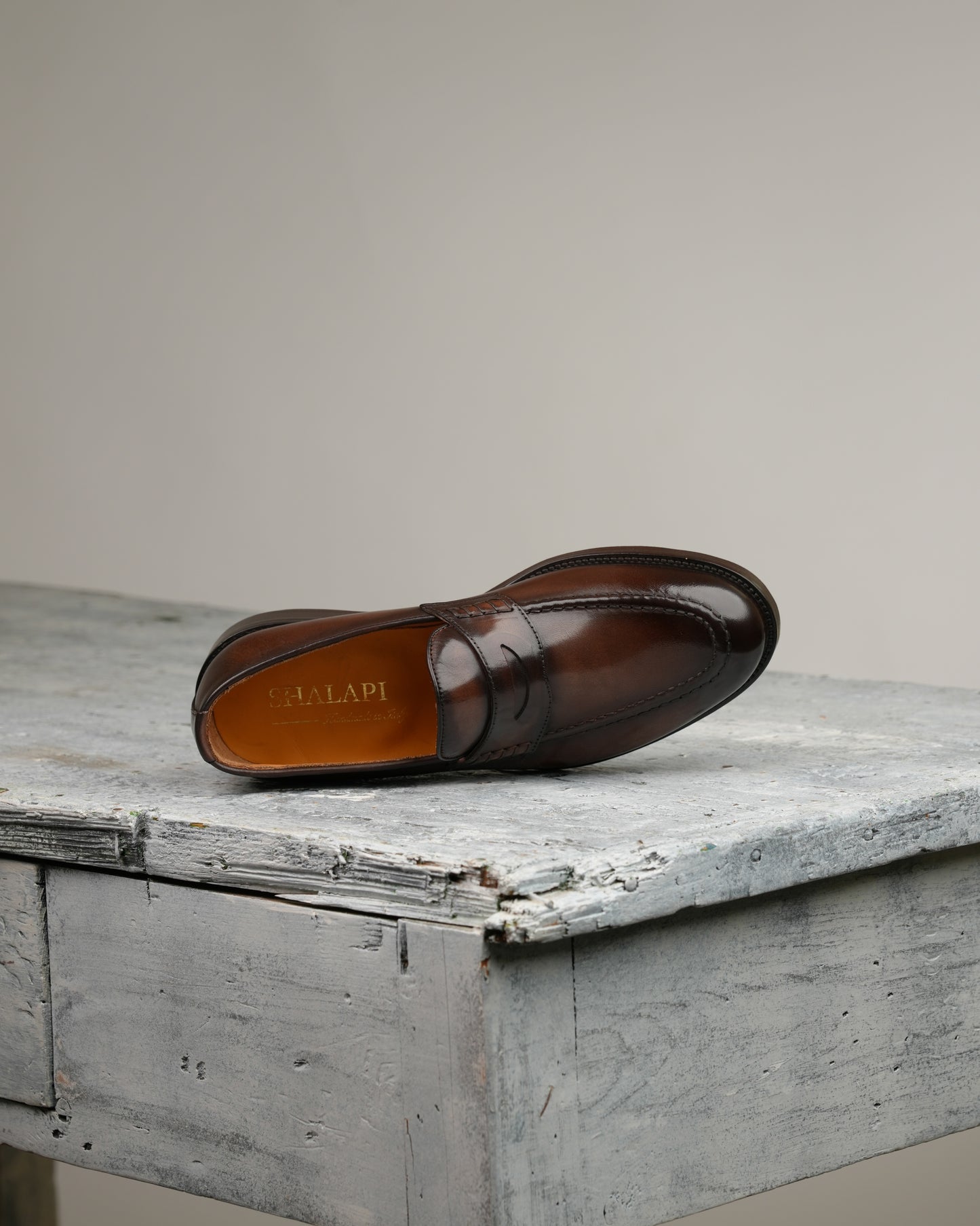 Shalapi Napoli penny loafers for men in brwon