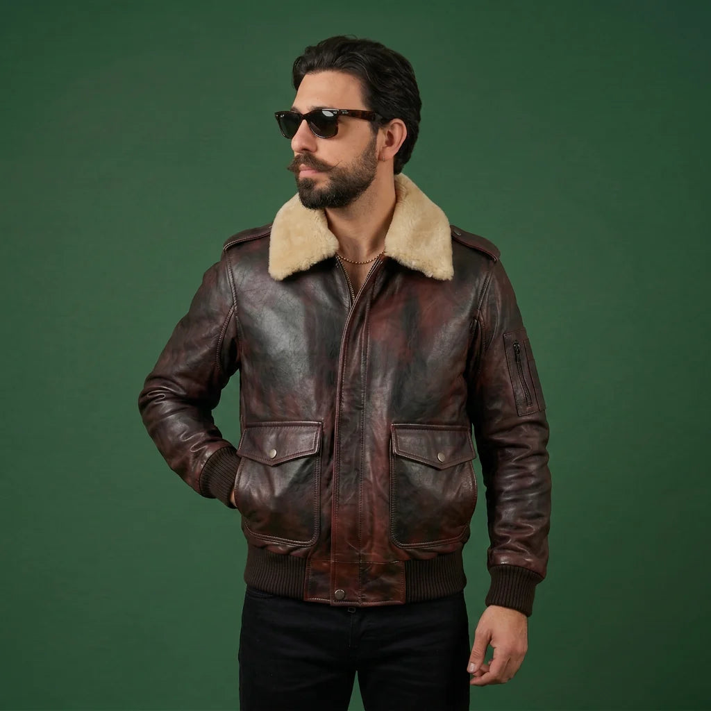 Shalapi italian leather Jacket for men made in Napoli in brown